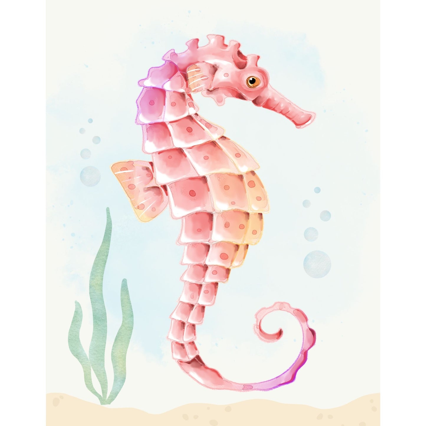 Watercolor seahorse printable wall art with soft coastal colors, ocean-themed digital download for beach house or coastal nursery decor.