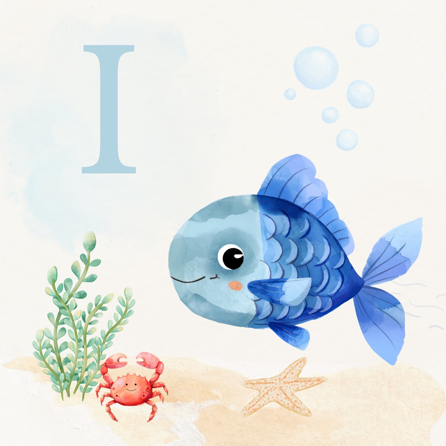 Tropical Fish Coastal Alphabet Printable Art - Blue