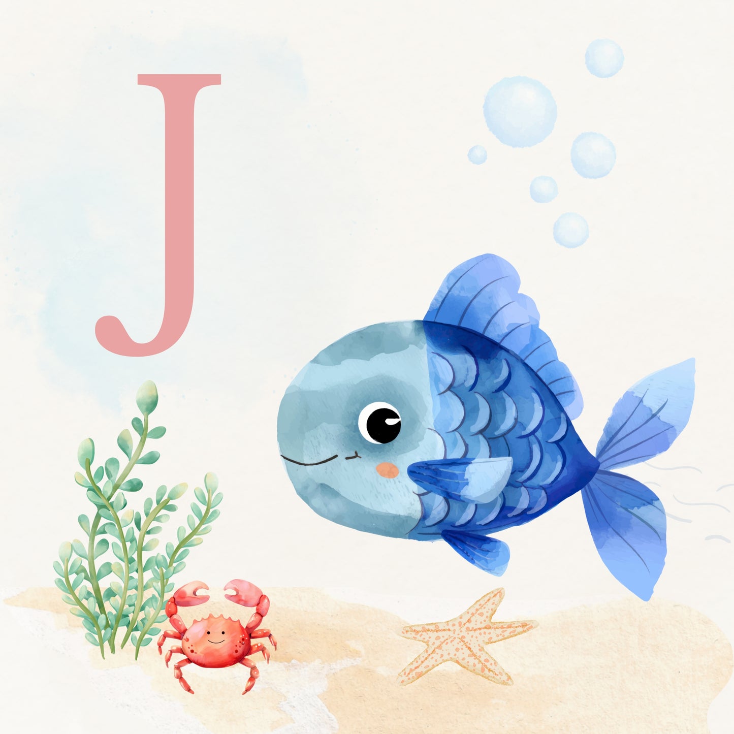 Tropical Fish Coastal Alphabet Printable Art - Pink