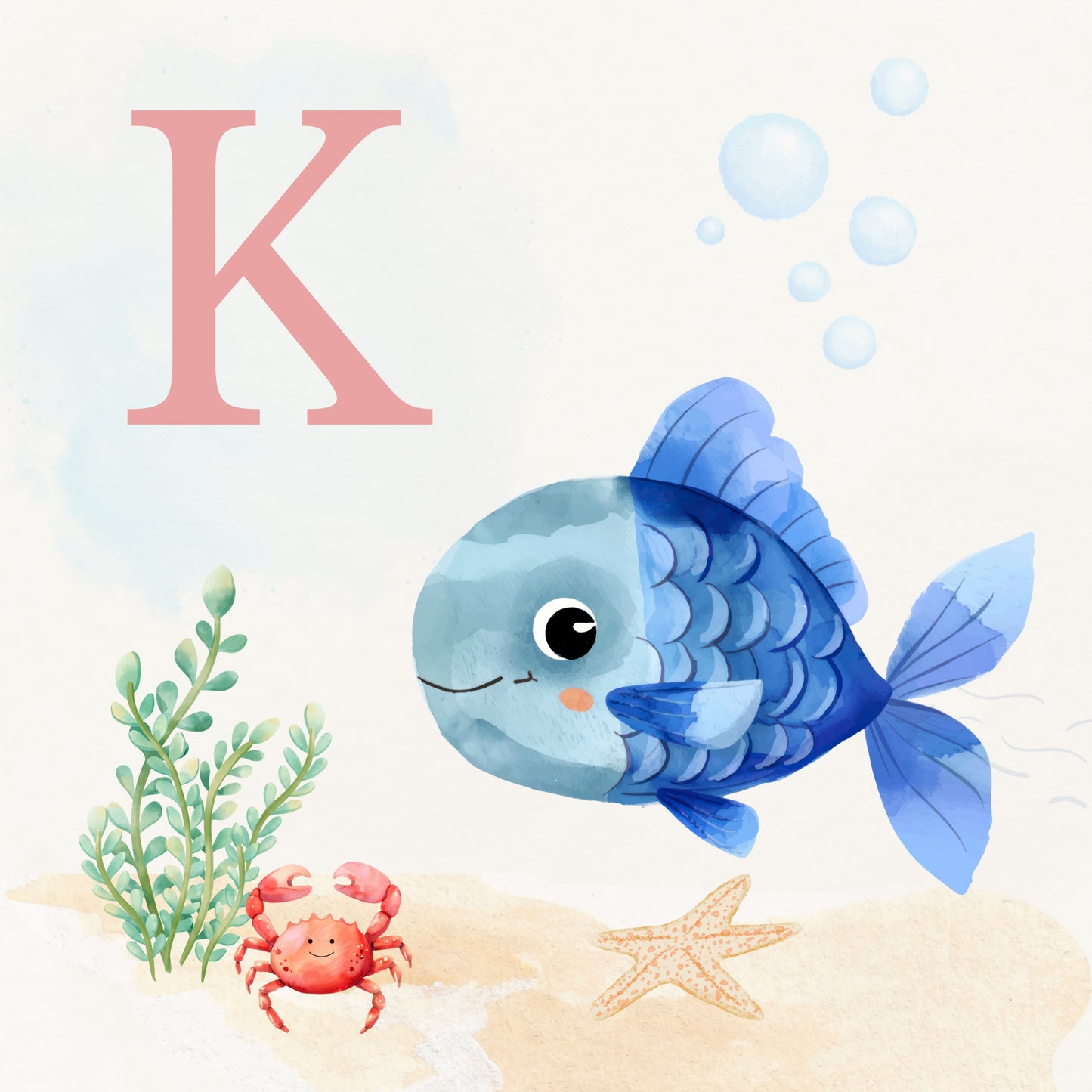 Tropical Fish Coastal Alphabet Printable Art - Pink