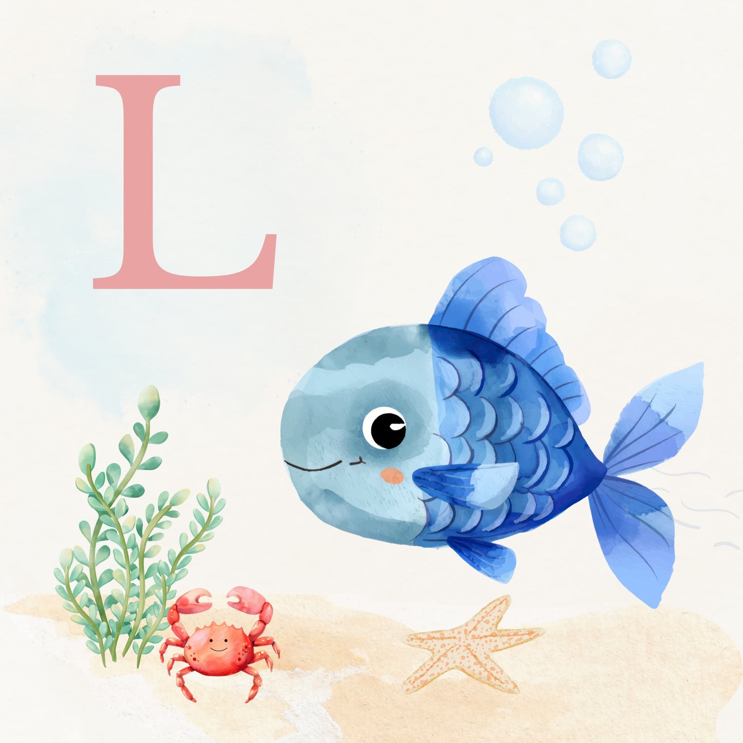 Tropical Fish Coastal Alphabet Printable Art - Pink