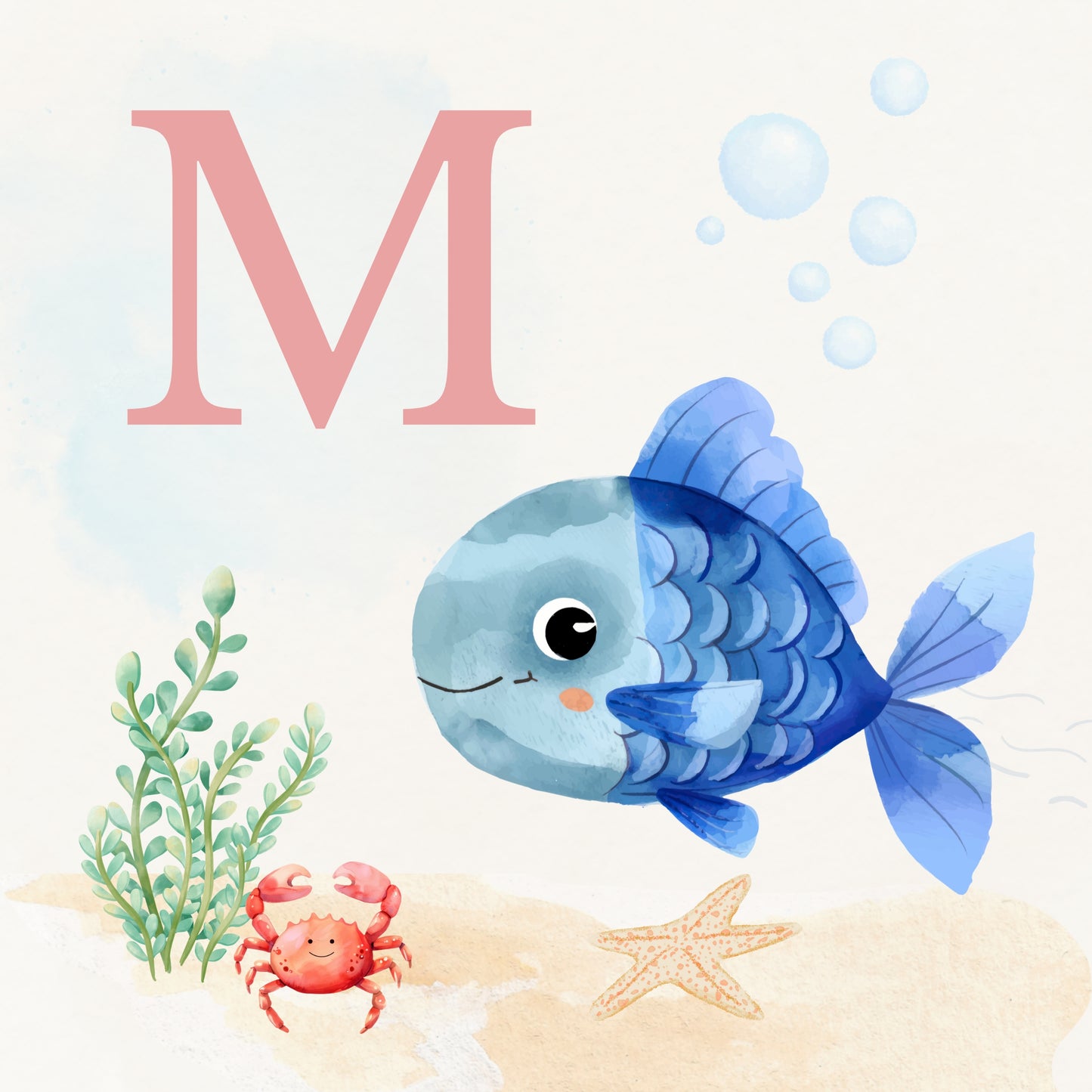 Tropical Fish Coastal Alphabet Printable Art - Pink