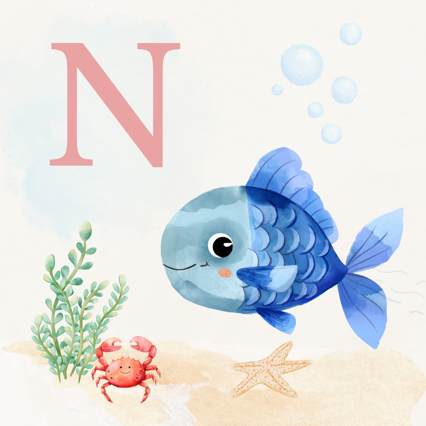 Tropical Fish Coastal Alphabet Printable Art - Pink