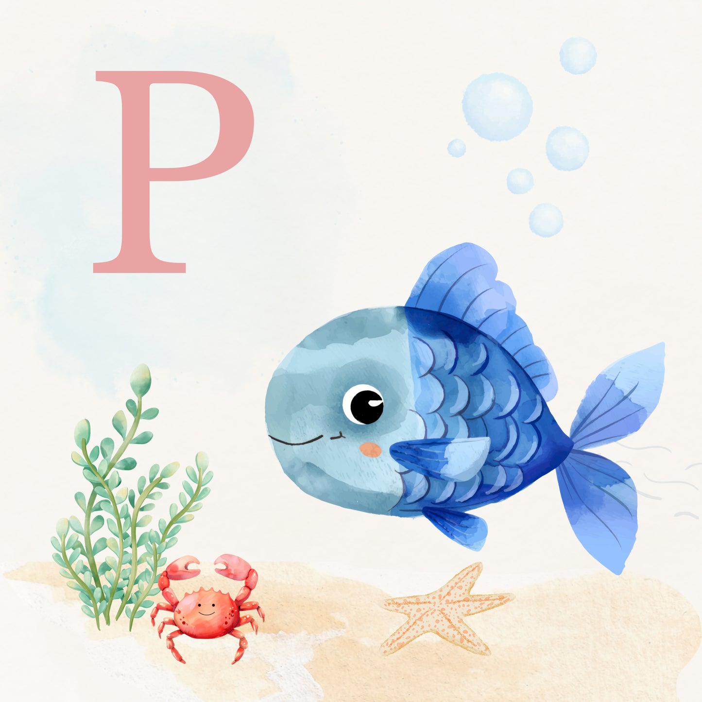 Tropical Fish Coastal Alphabet Printable Art - Pink