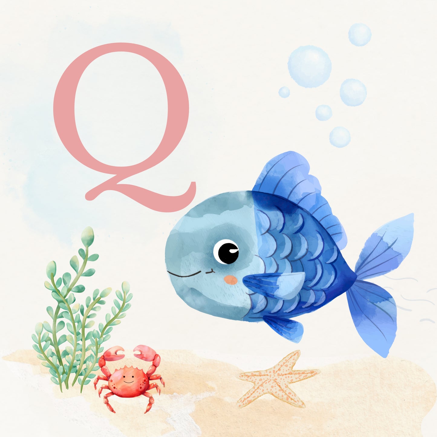 Tropical Fish Coastal Alphabet Printable Art - Pink