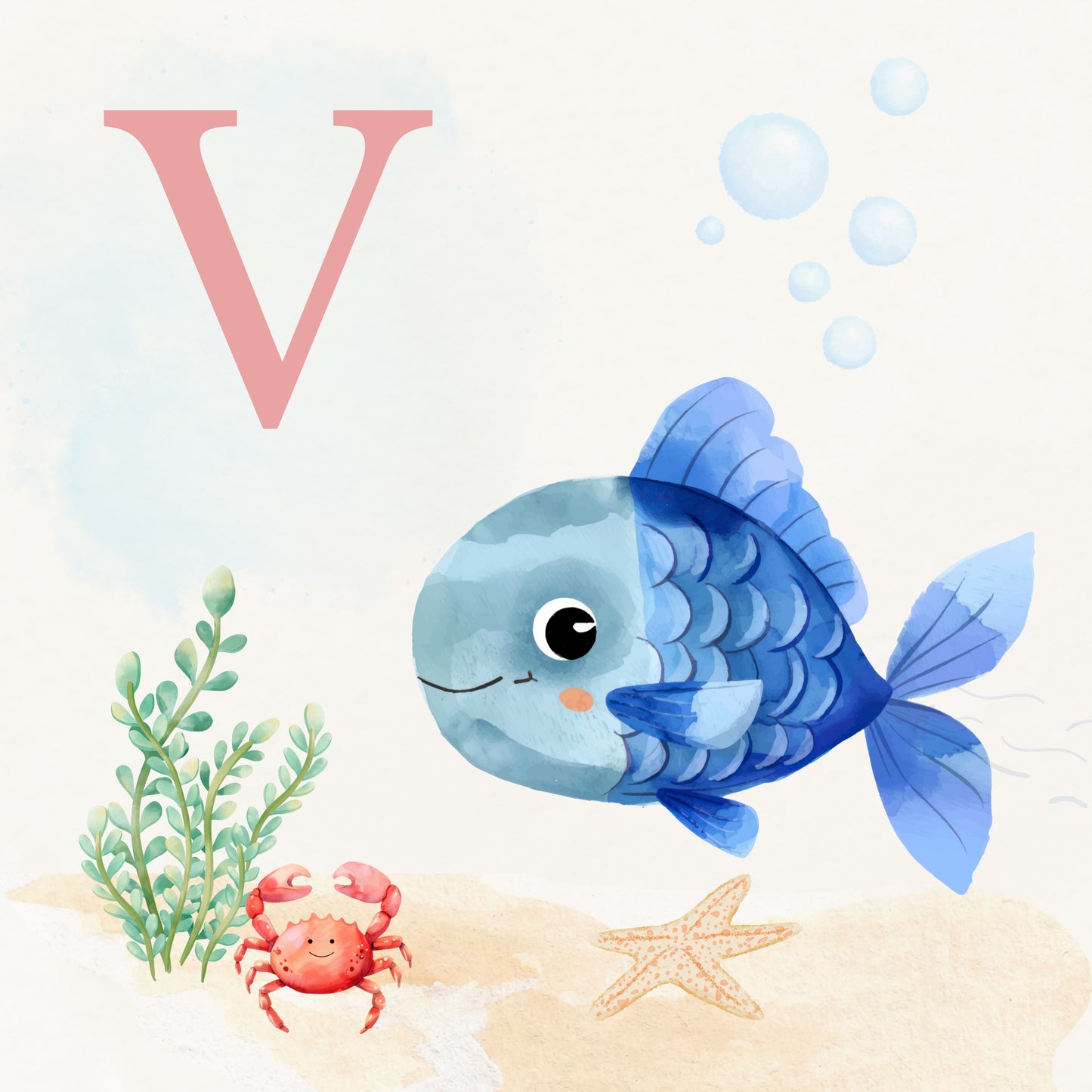 Tropical Fish Coastal Alphabet Printable Art - Pink