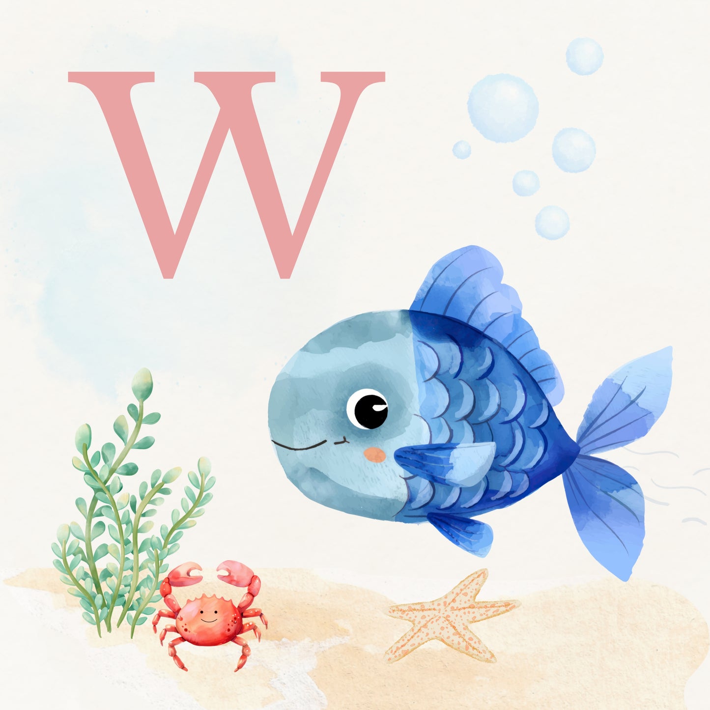 Tropical Fish Coastal Alphabet Printable Art - Pink