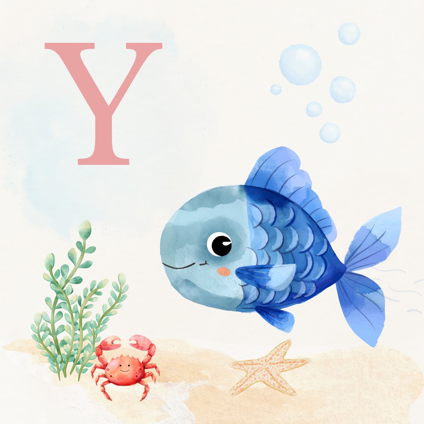 Tropical Fish Coastal Alphabet Printable Art - Pink