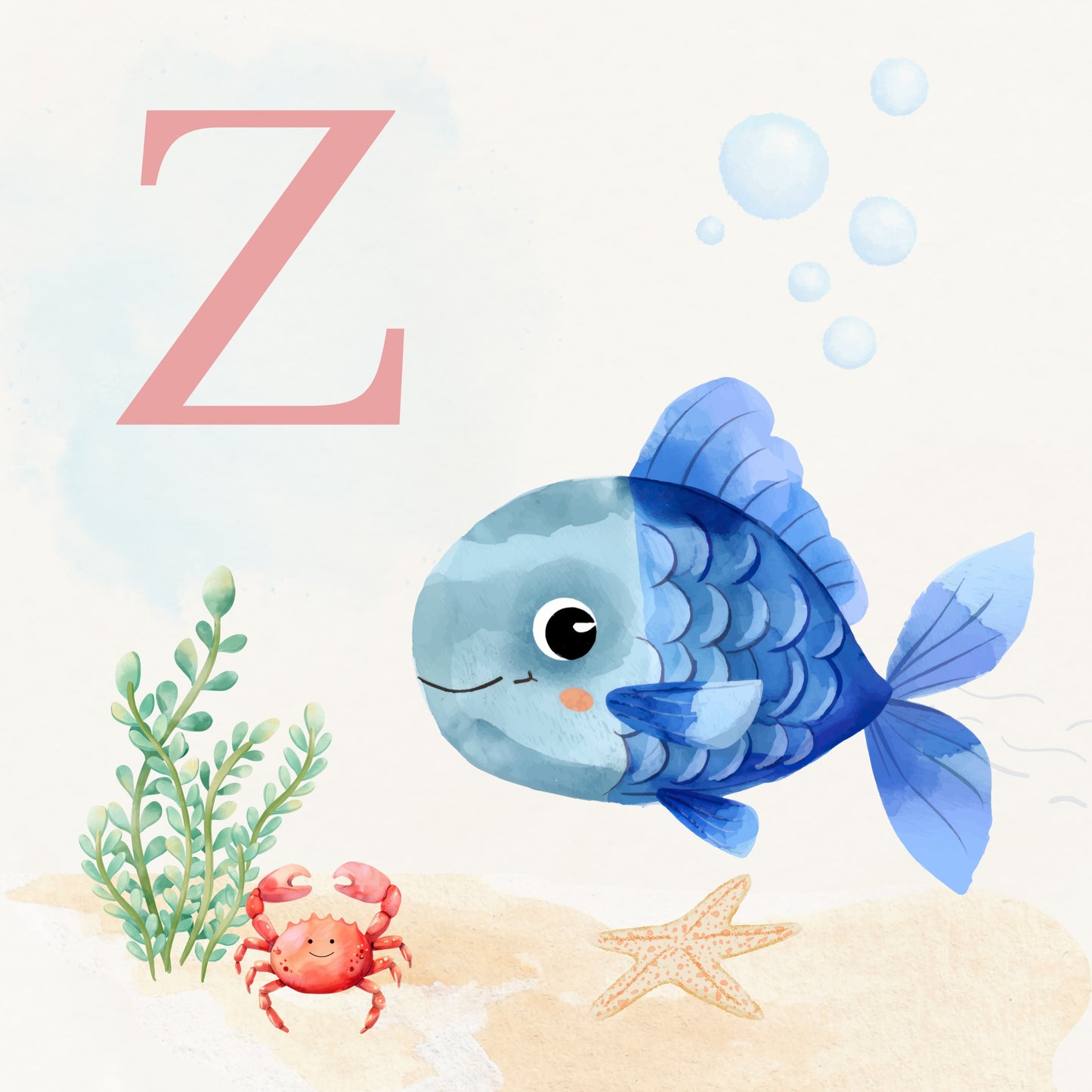 Tropical Fish Coastal Alphabet Printable Art - Pink