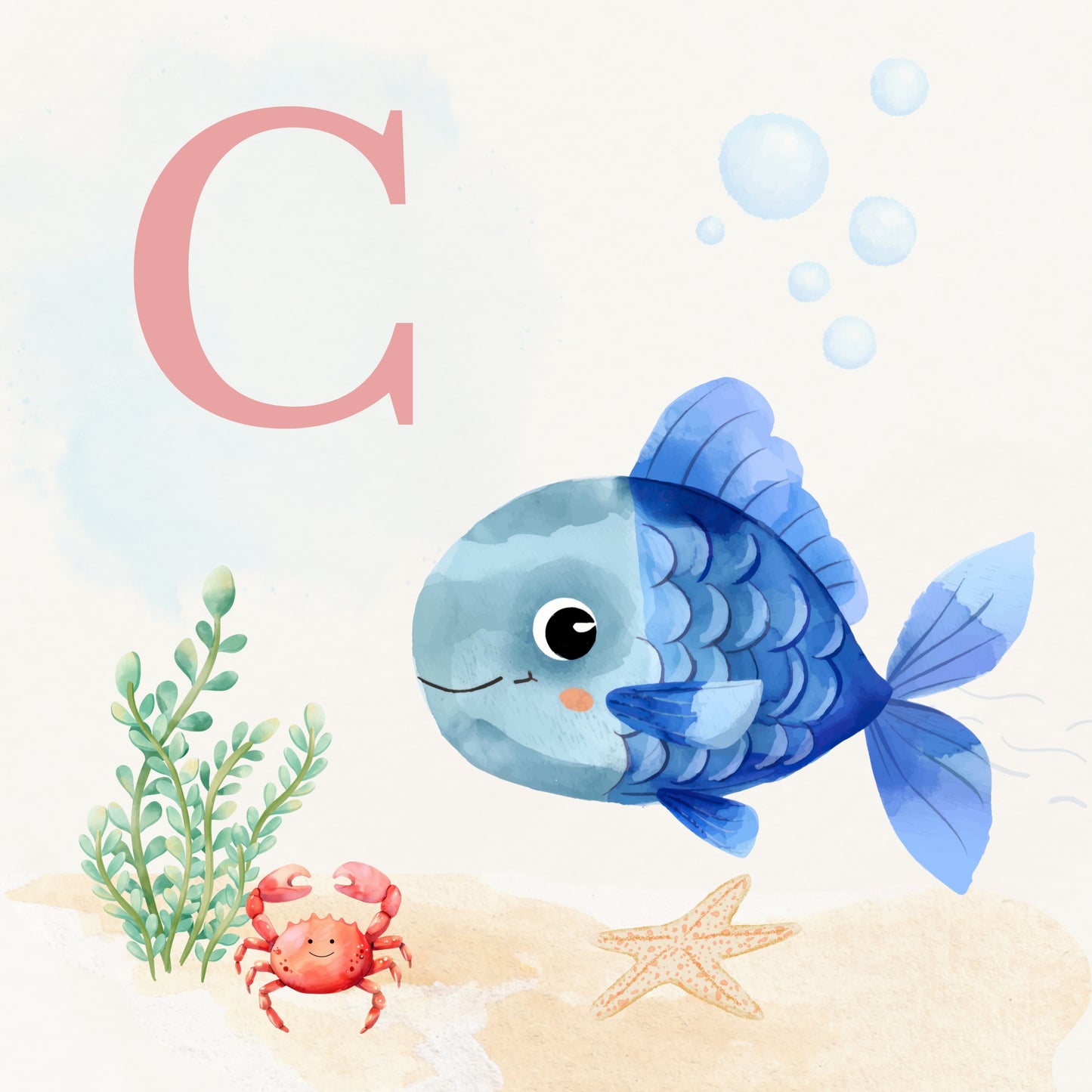 Tropical Fish Coastal Alphabet Printable Art - Pink