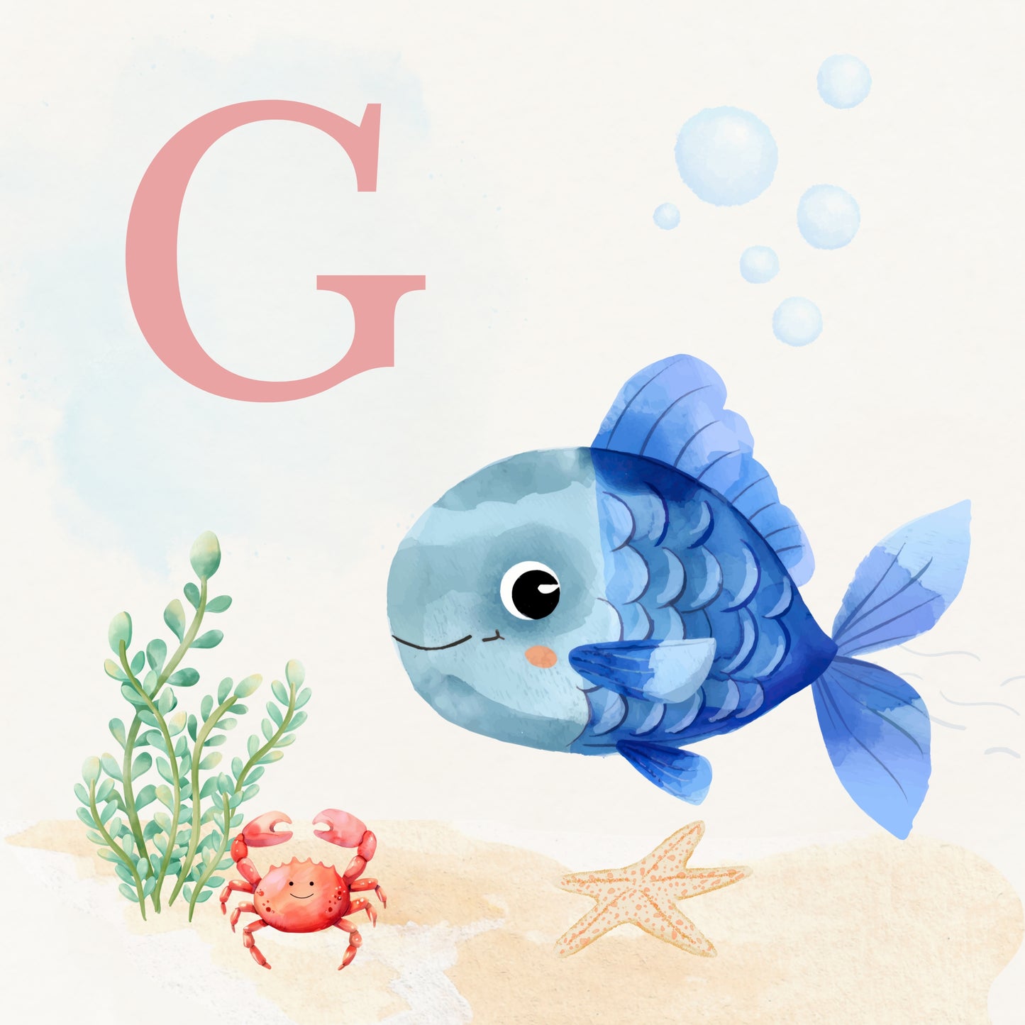 Tropical Fish Coastal Alphabet Printable Art - Pink