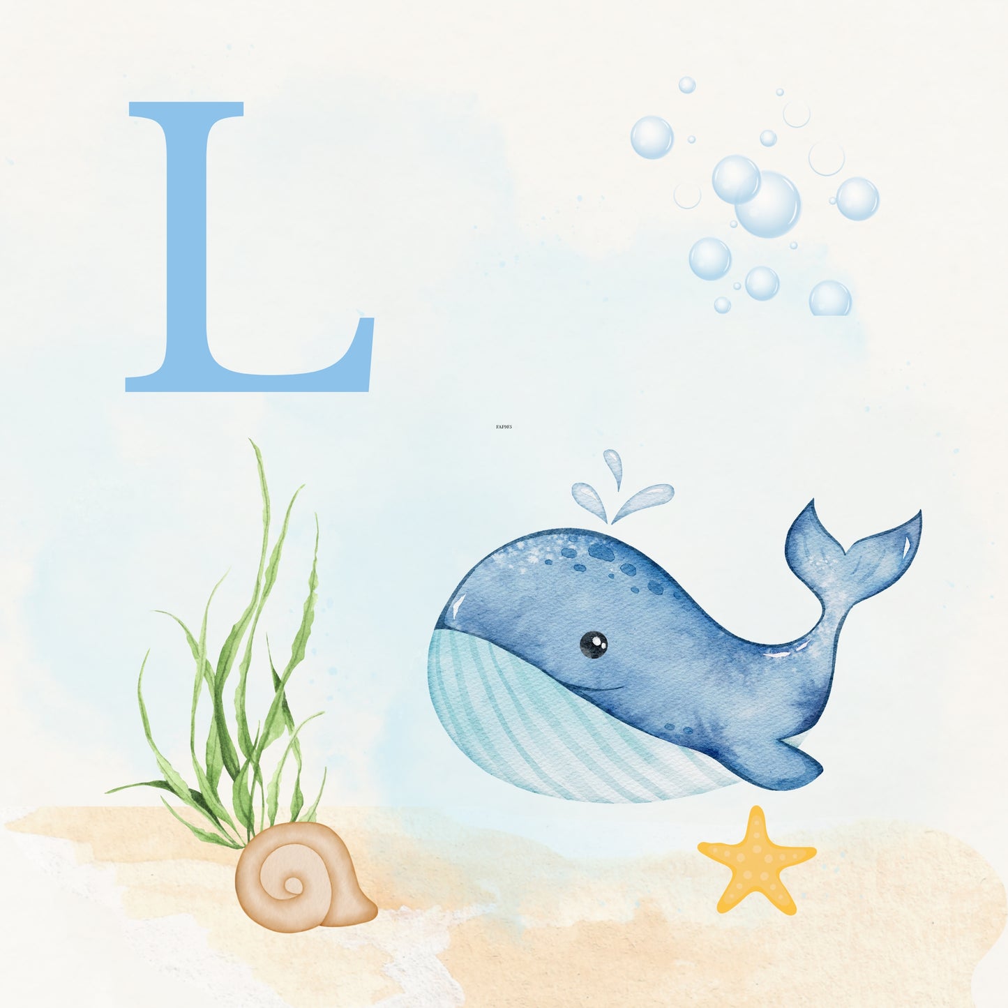 Whale Coastal Alphabet Printable Art - Blue