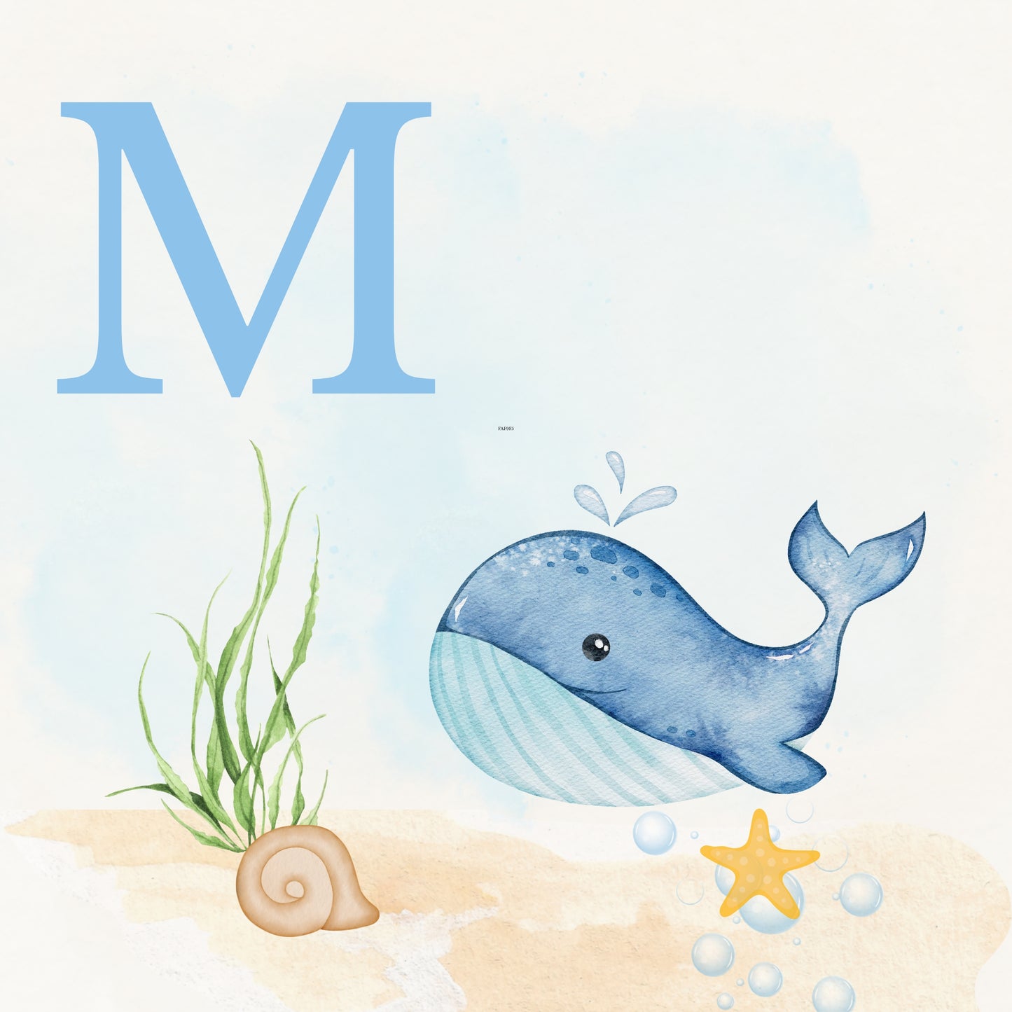 Whale Coastal Alphabet Printable Art - Blue