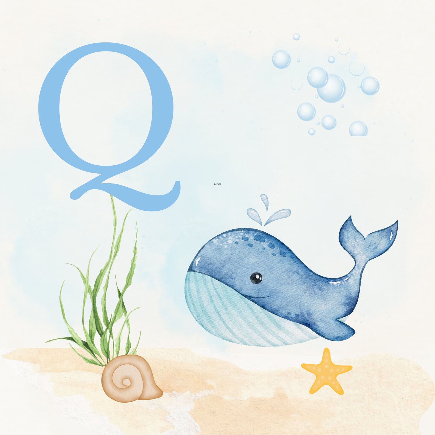 Whale Coastal Alphabet Printable Art - Blue