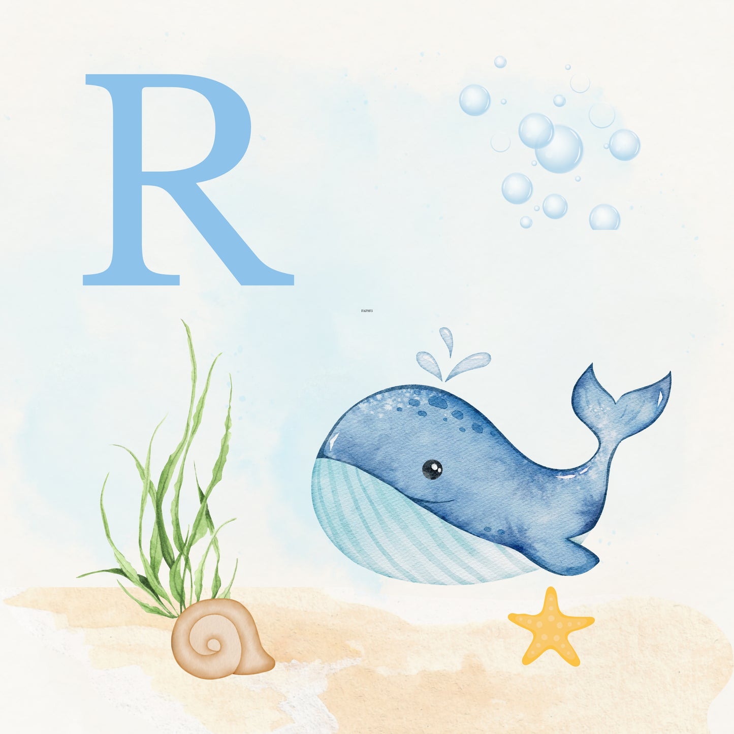 Whale Coastal Alphabet Printable Art - Blue