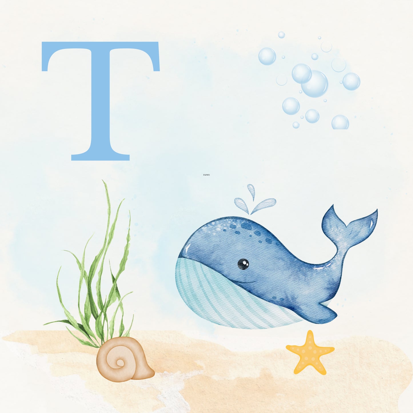 Whale Coastal Alphabet Printable Art - Blue