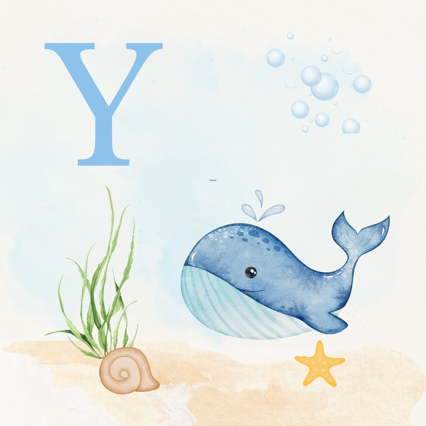 Whale Coastal Alphabet Printable Art - Blue