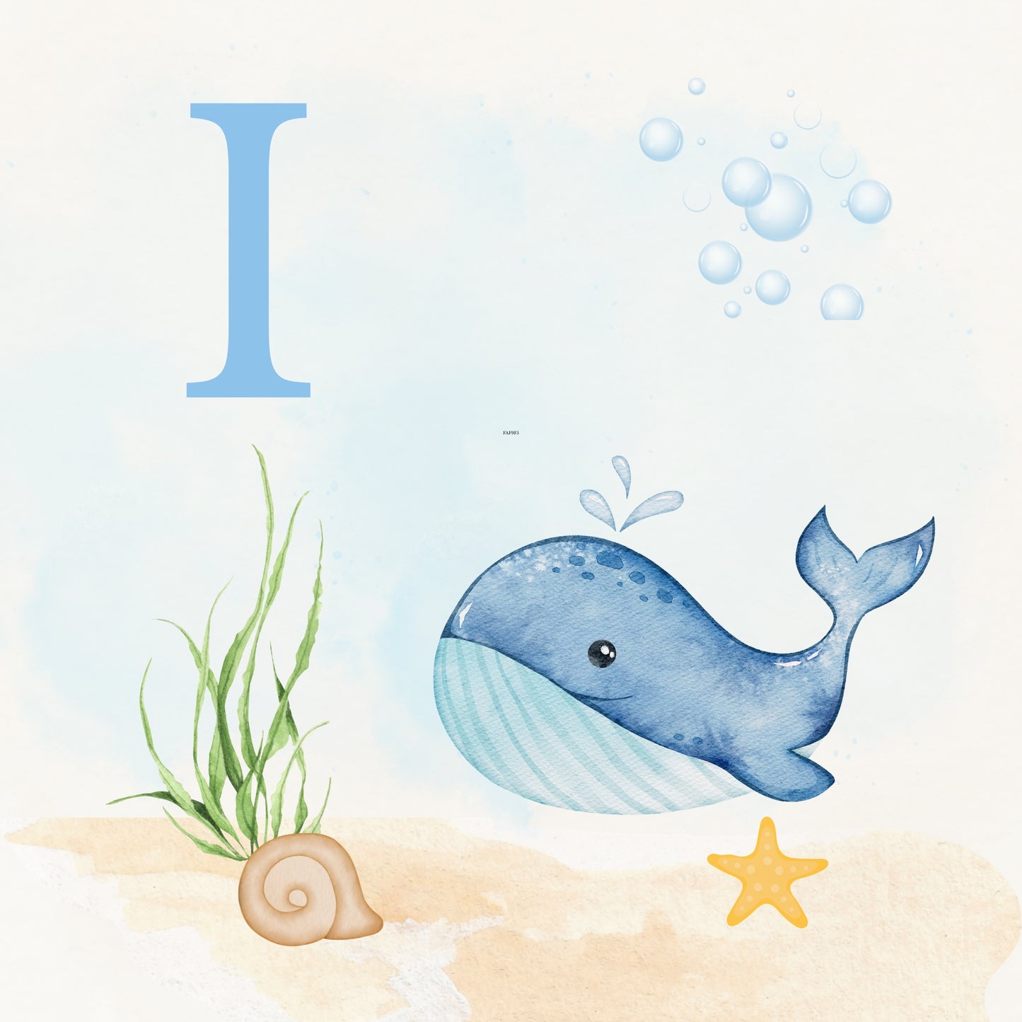 Whale Coastal Alphabet Printable Art - Blue