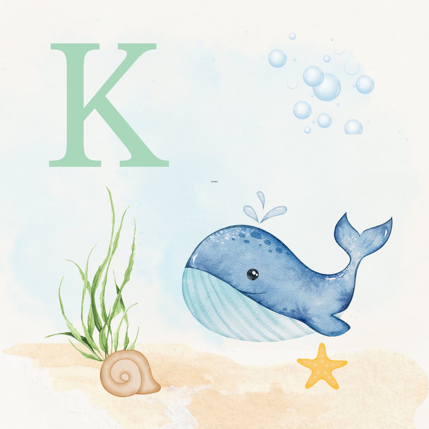 Whale Coastal Alphabet Printable Art - Green