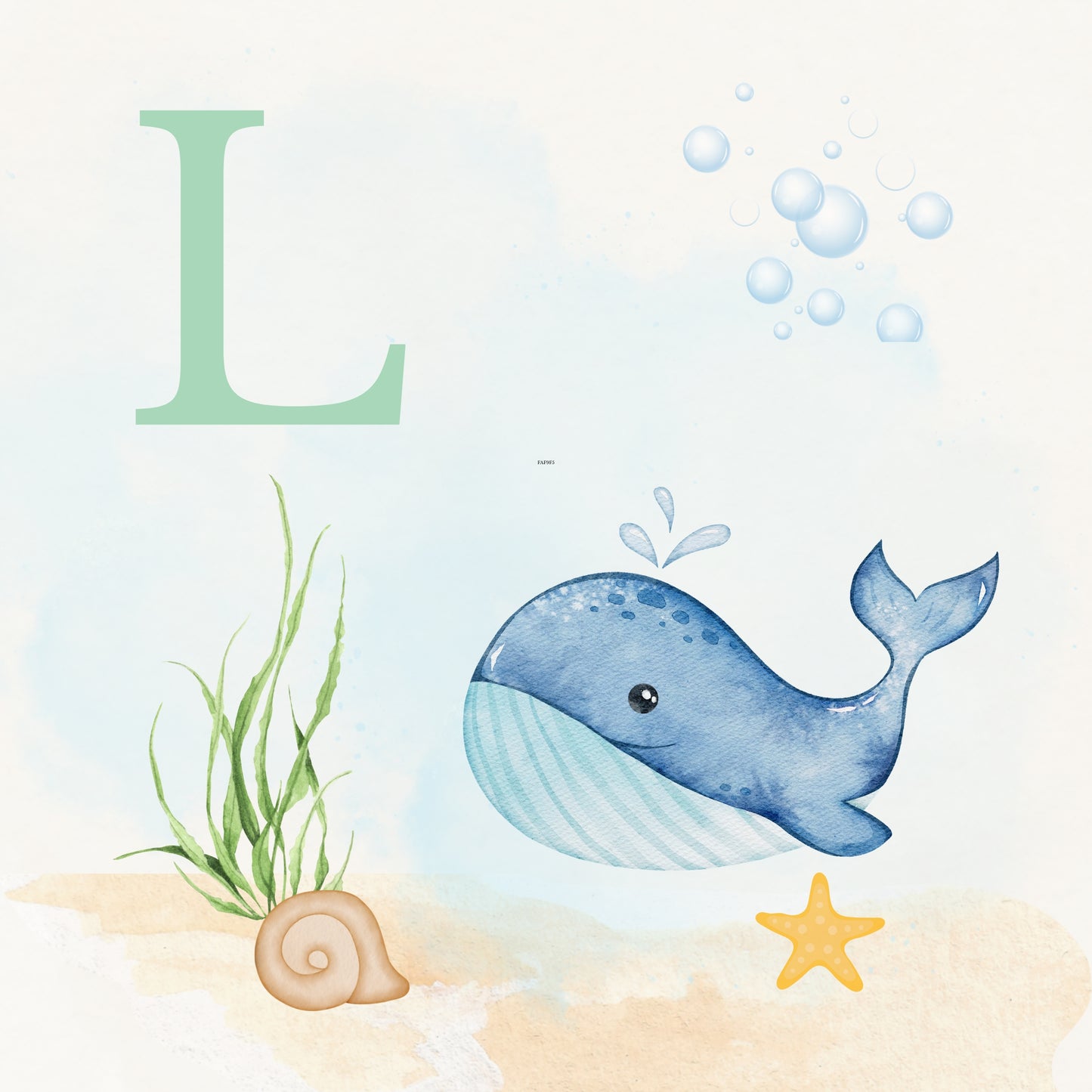 Whale Coastal Alphabet Printable Art - Green