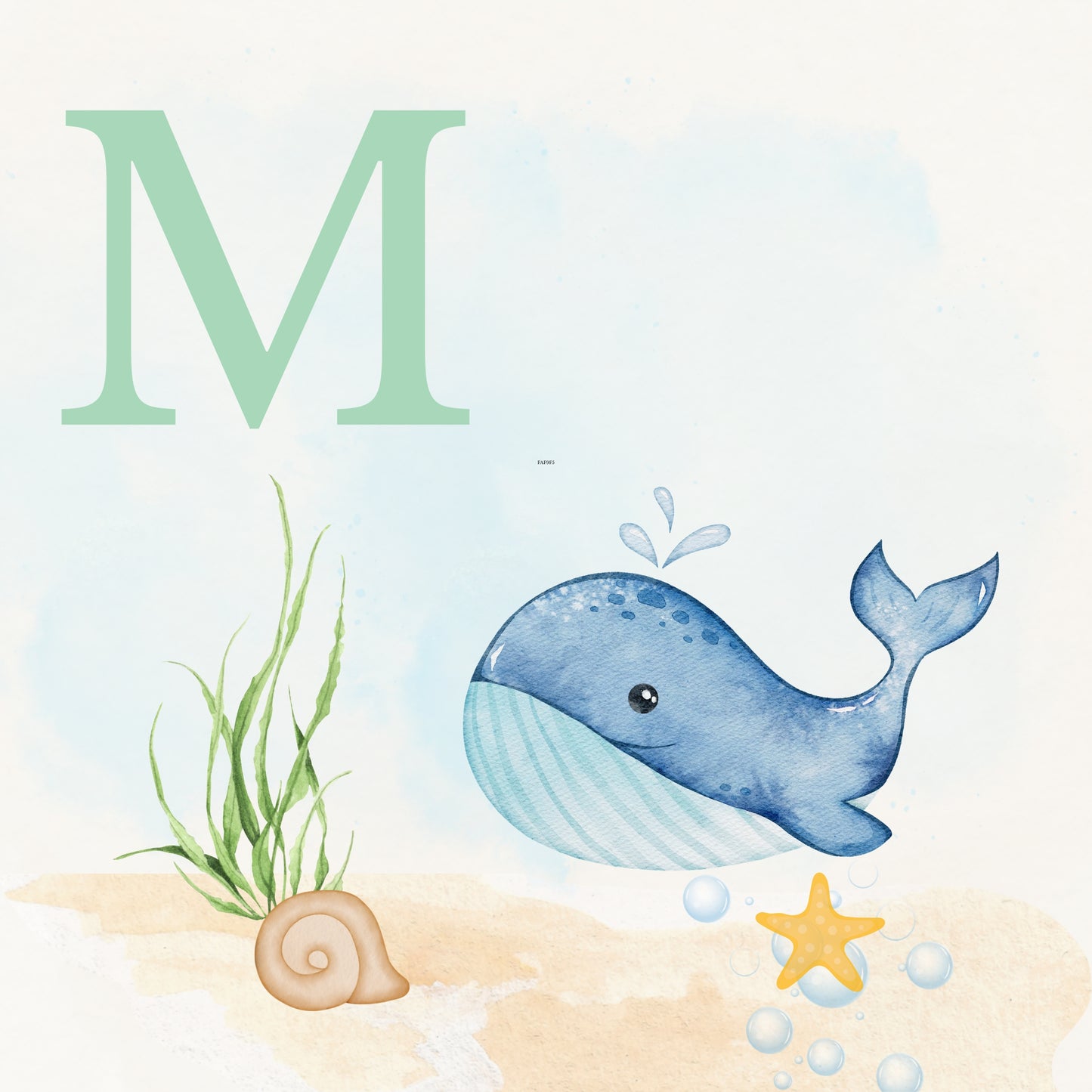 Whale Coastal Alphabet Printable Art - Green