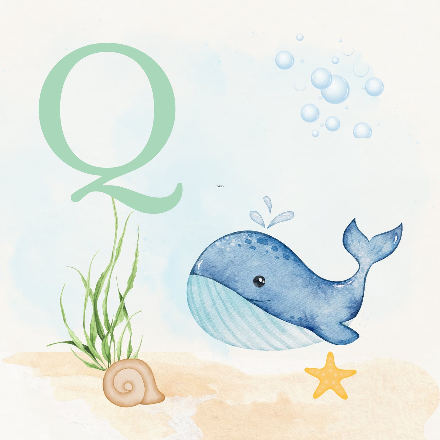 Whale Coastal Alphabet Printable Art - Green