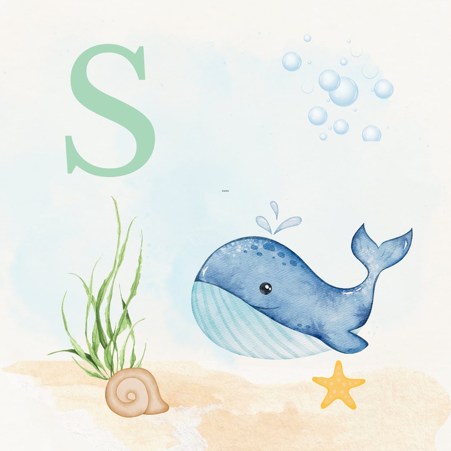 Whale Coastal Alphabet Printable Art - Green