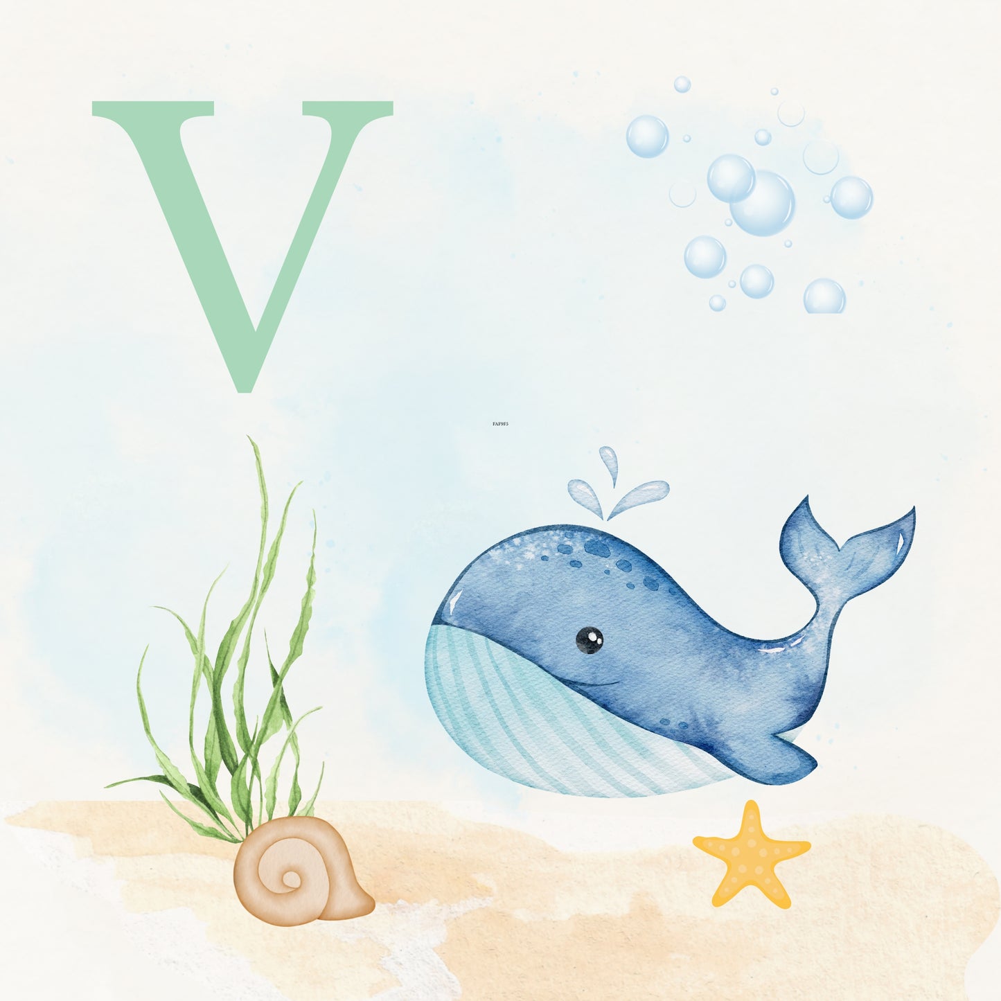 Whale Coastal Alphabet Printable Art - Green