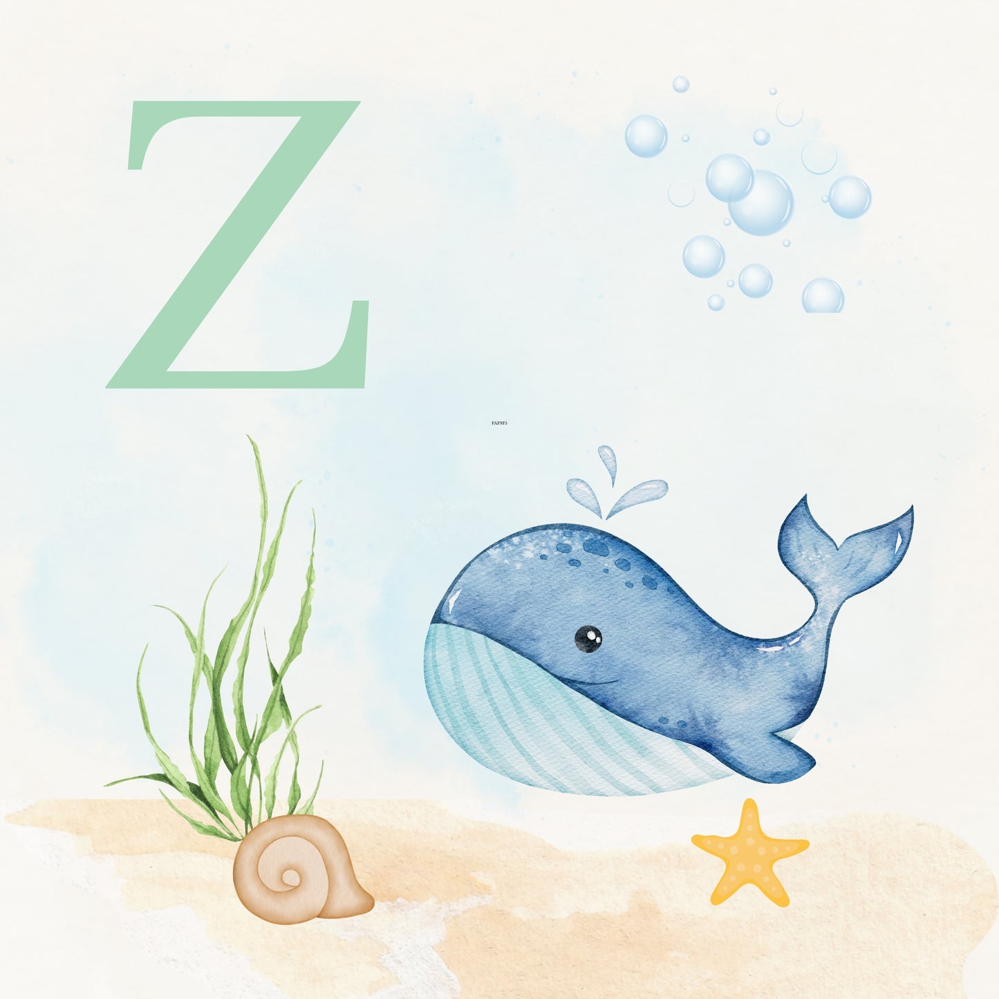 Whale Coastal Alphabet Printable Art - Green