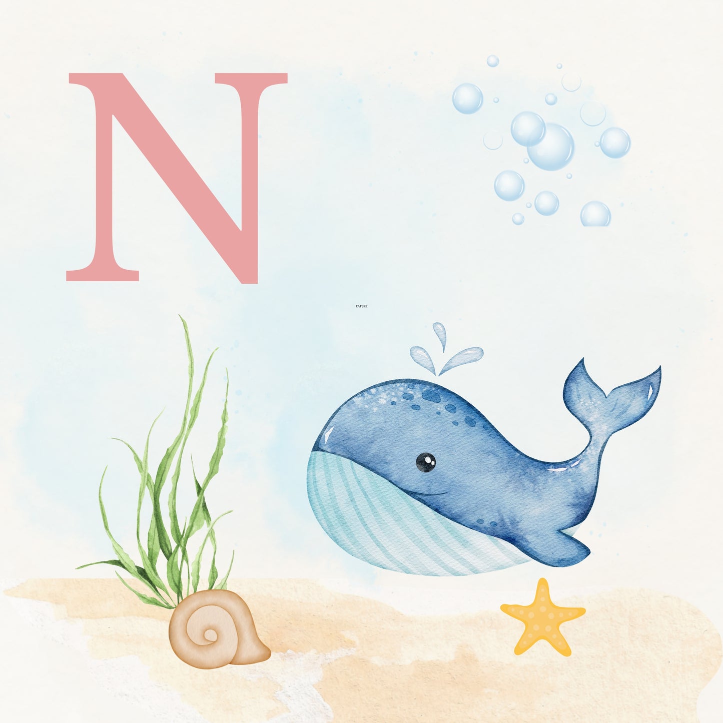 Whale Coastal Alphabet Printable Art - Pink