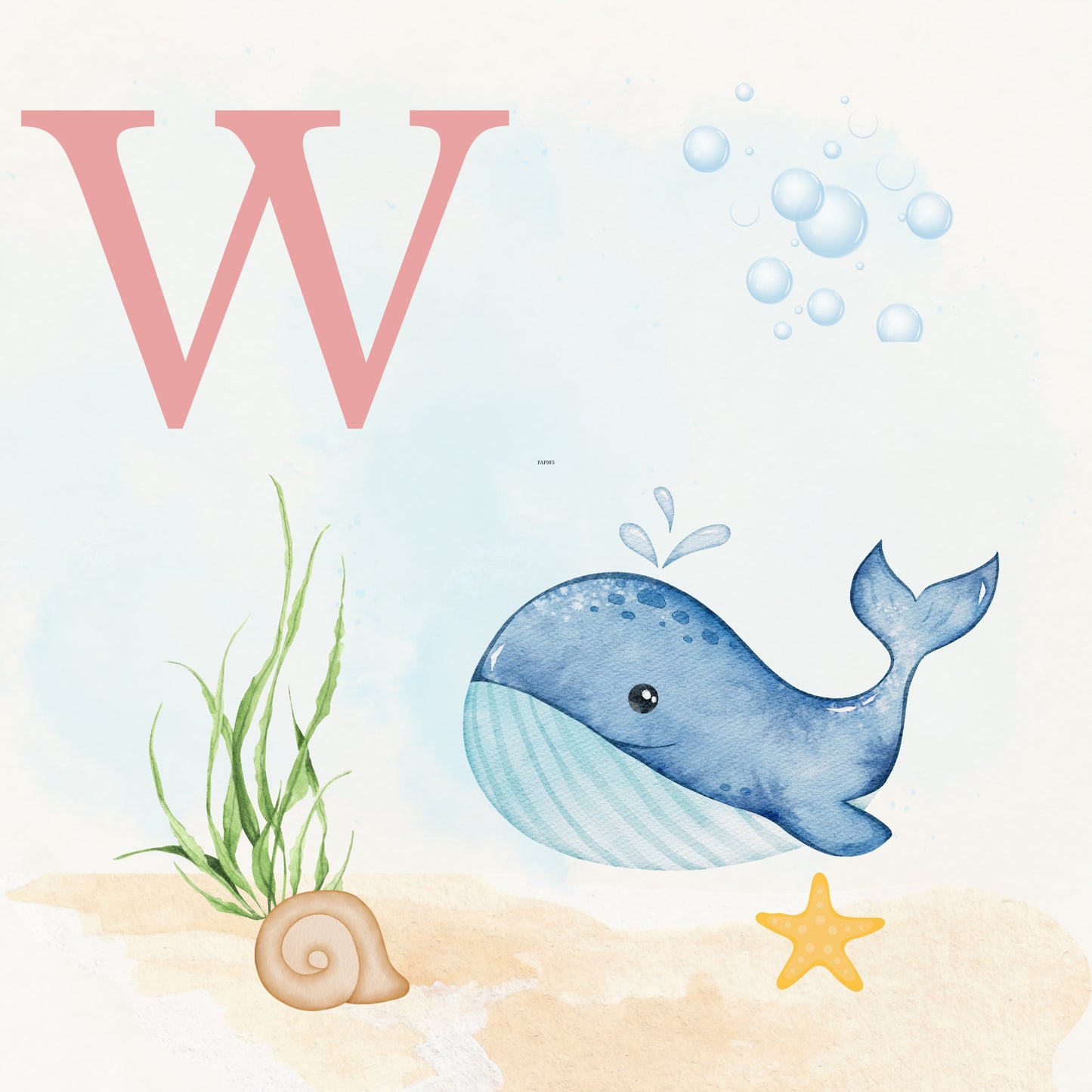 Whale Coastal Alphabet Printable Art - Pink