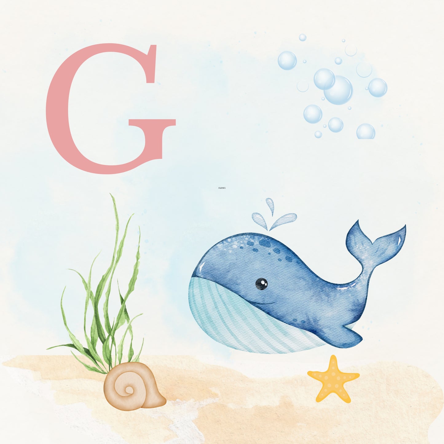 Whale Coastal Alphabet Printable Art - Pink