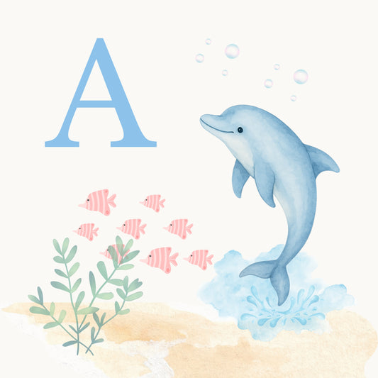 Dolphin Coastal Alphabet Printable Art - Blue