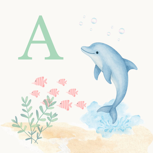Dolphin Coastal Alphabet Printable Art - Green