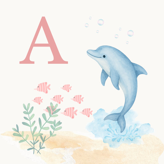 Dolphin Coastal Alphabet Printable Art - Pink