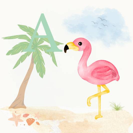 Flamingo Coastal Alphabet Printable Art - Green