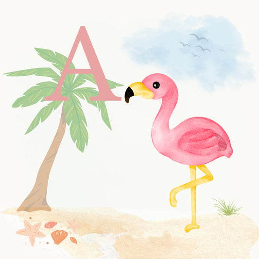 Flamingo Coastal Alphabet Printable Art - Pink