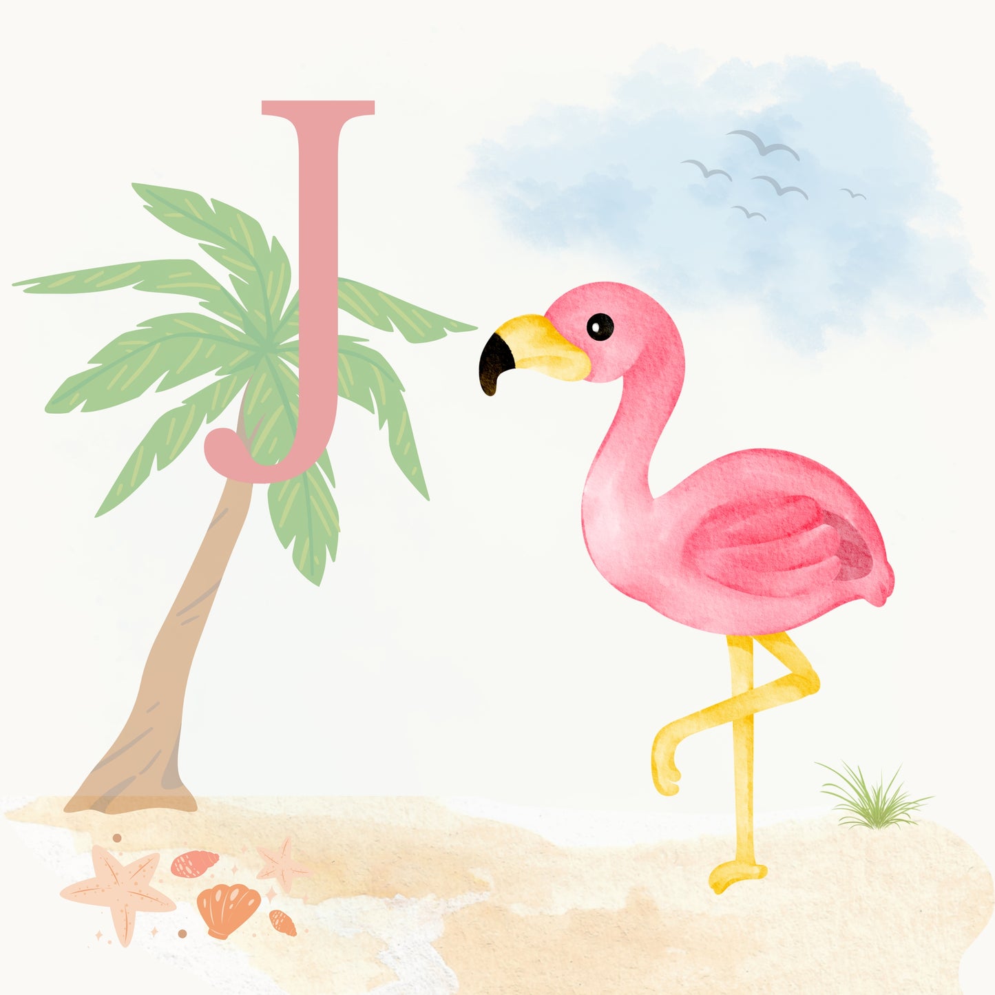 Flamingo Coastal Alphabet Printable Art - Pink