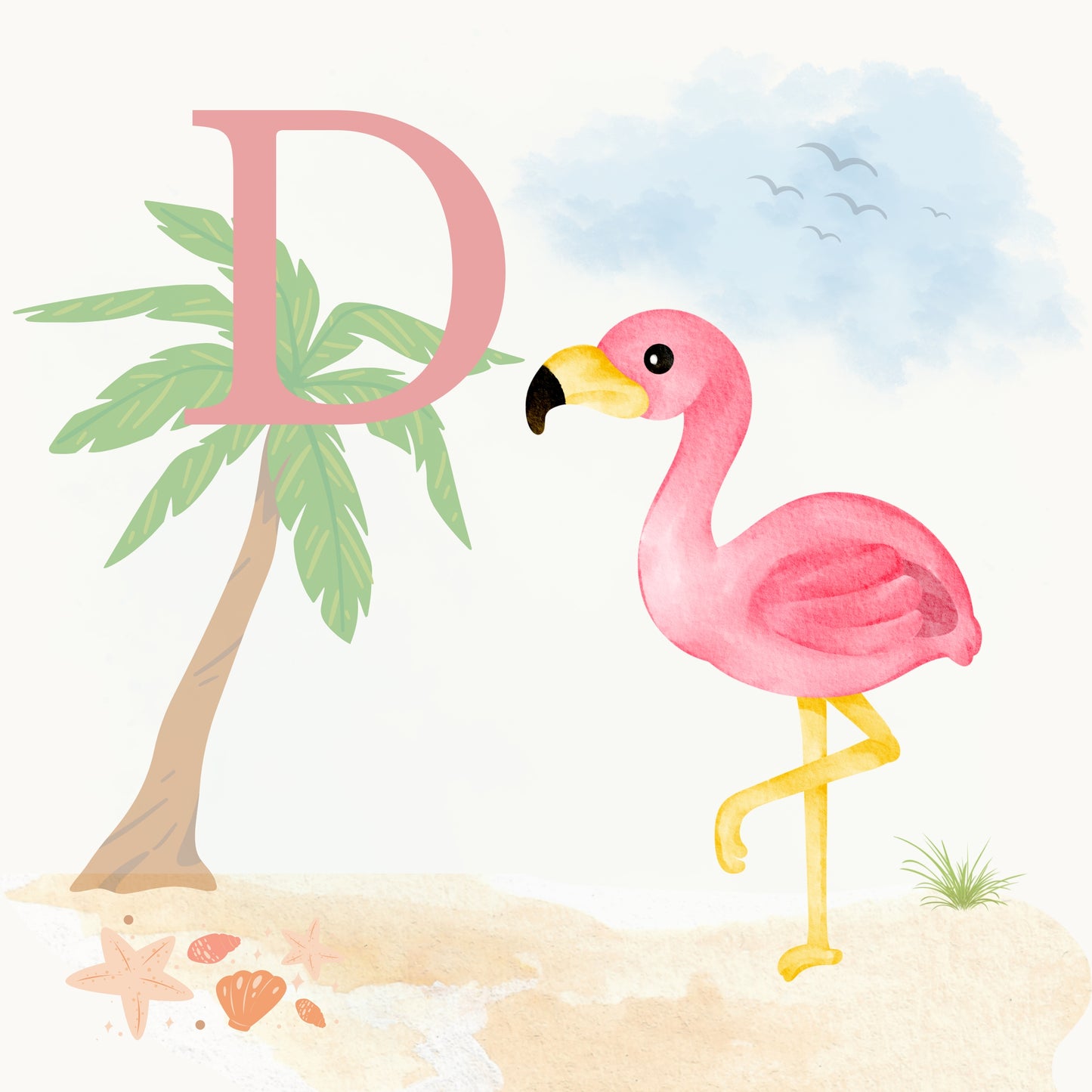 Flamingo Coastal Alphabet Printable Art - Pink