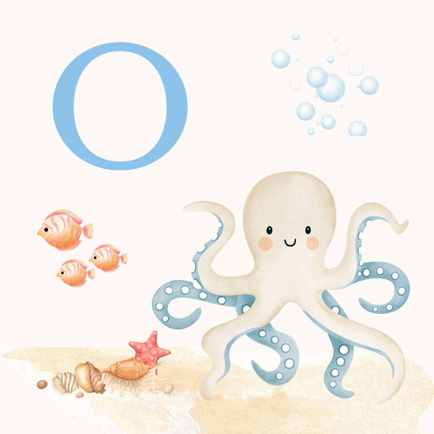 Octopus Coastal Alphabet Printable Art - Blue