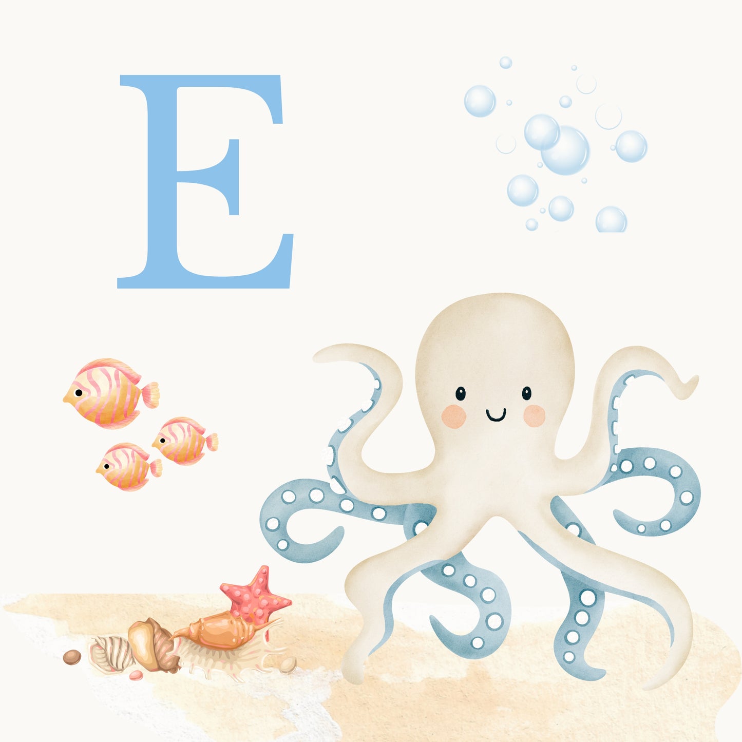 Octopus Coastal Alphabet Printable Art - Blue