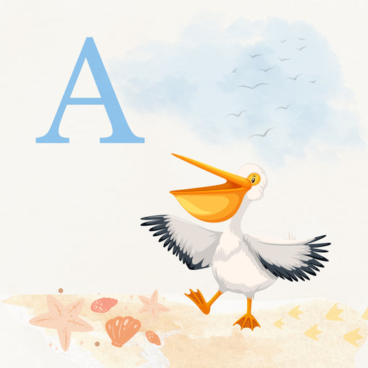 Pelican Coastal Alphabet Printable Art - Blue