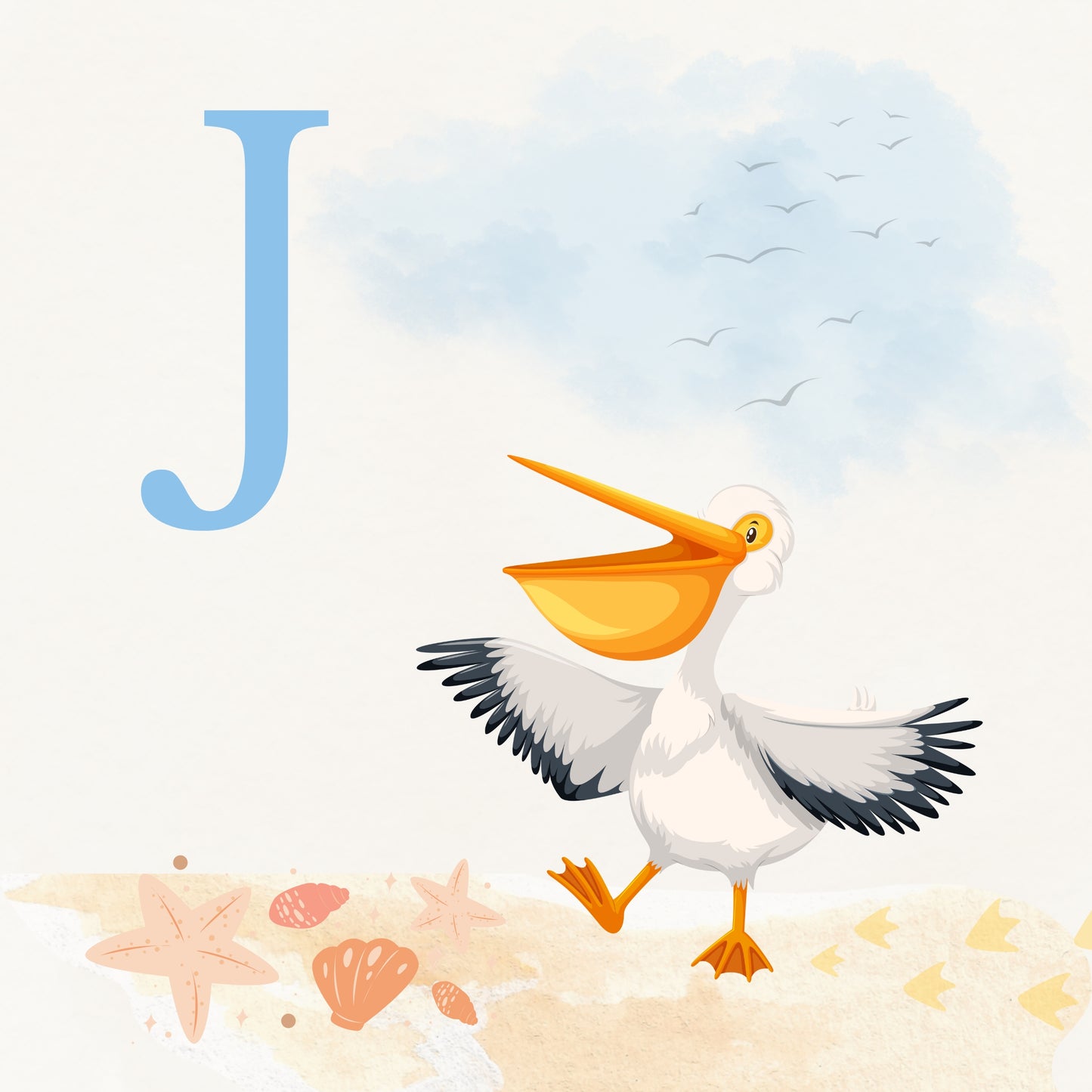 Pelican Coastal Alphabet Printable Art - Blue