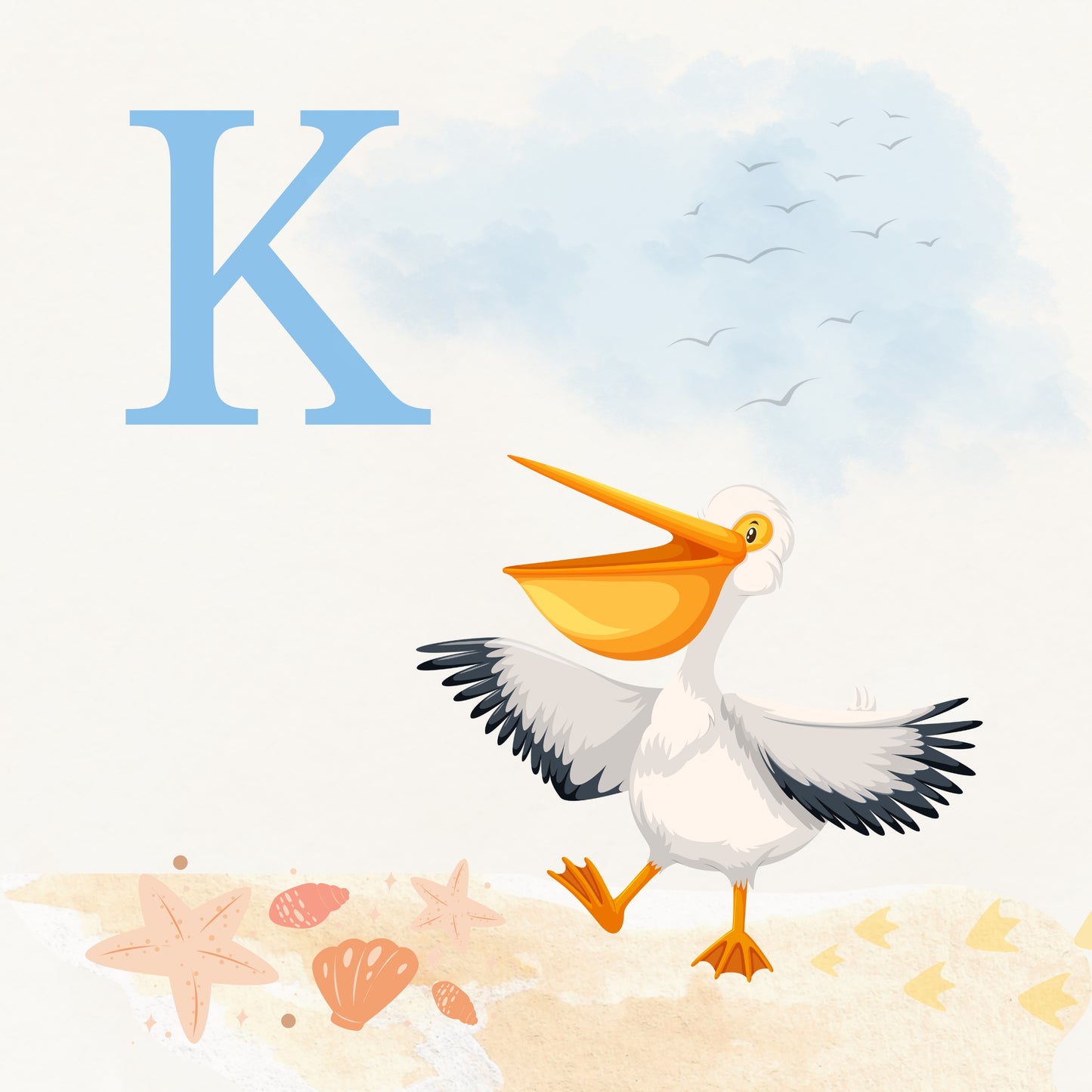 Pelican Coastal Alphabet Printable Art - Blue