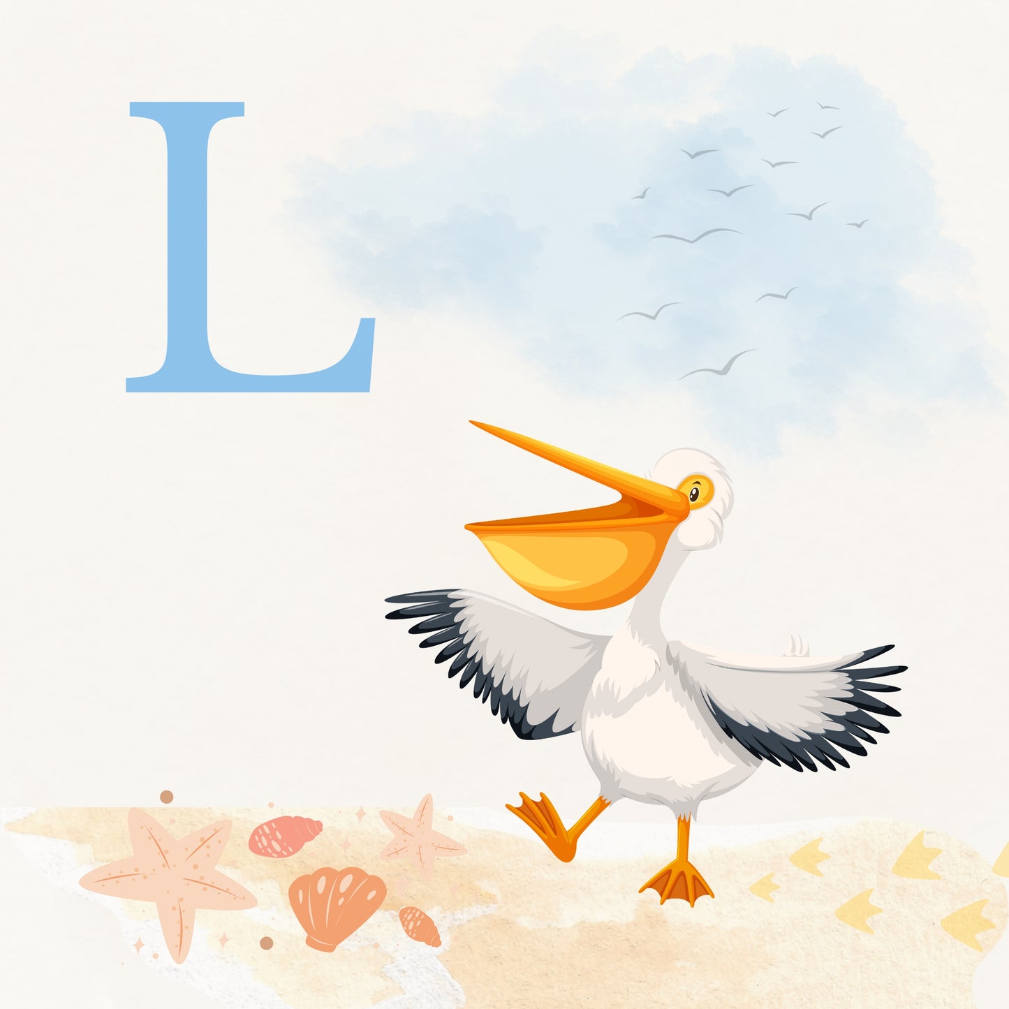 Pelican Coastal Alphabet Printable Art - Blue