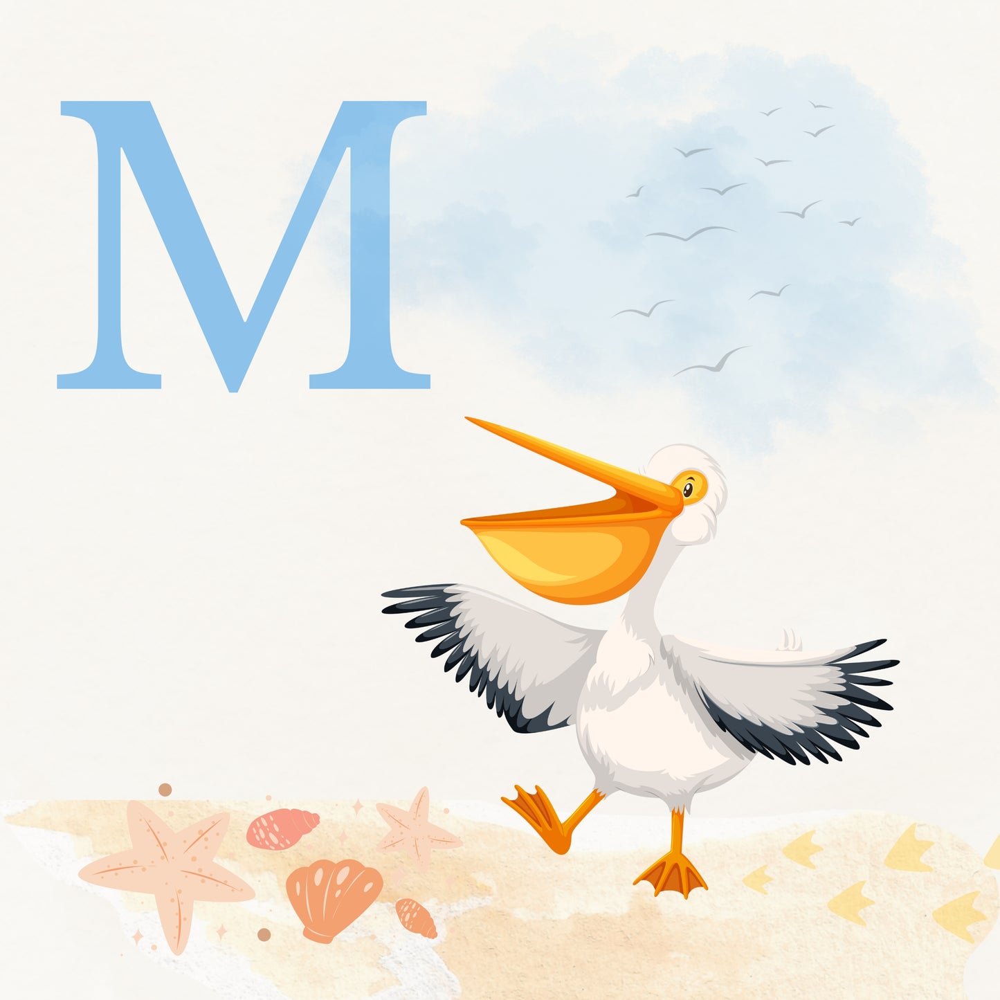 Pelican Coastal Alphabet Printable Art - Blue