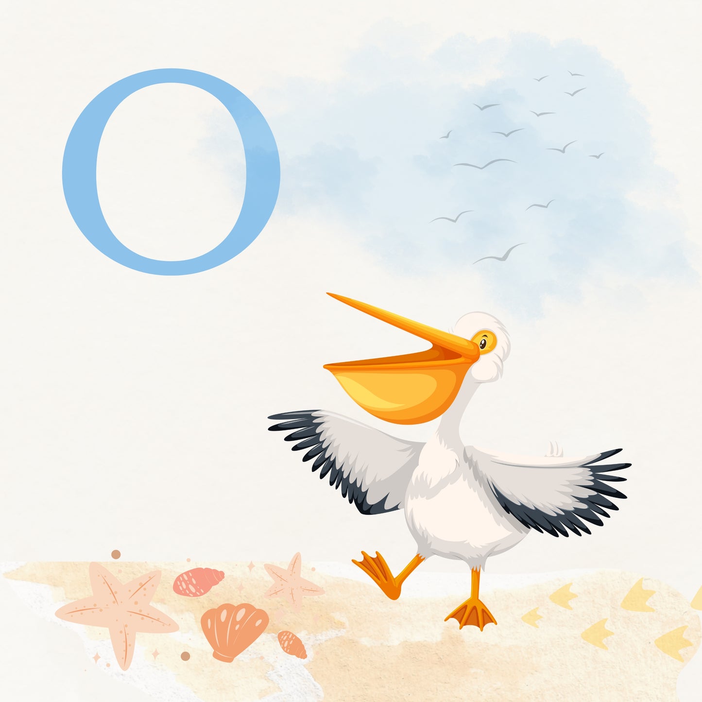 Pelican Coastal Alphabet Printable Art - Blue