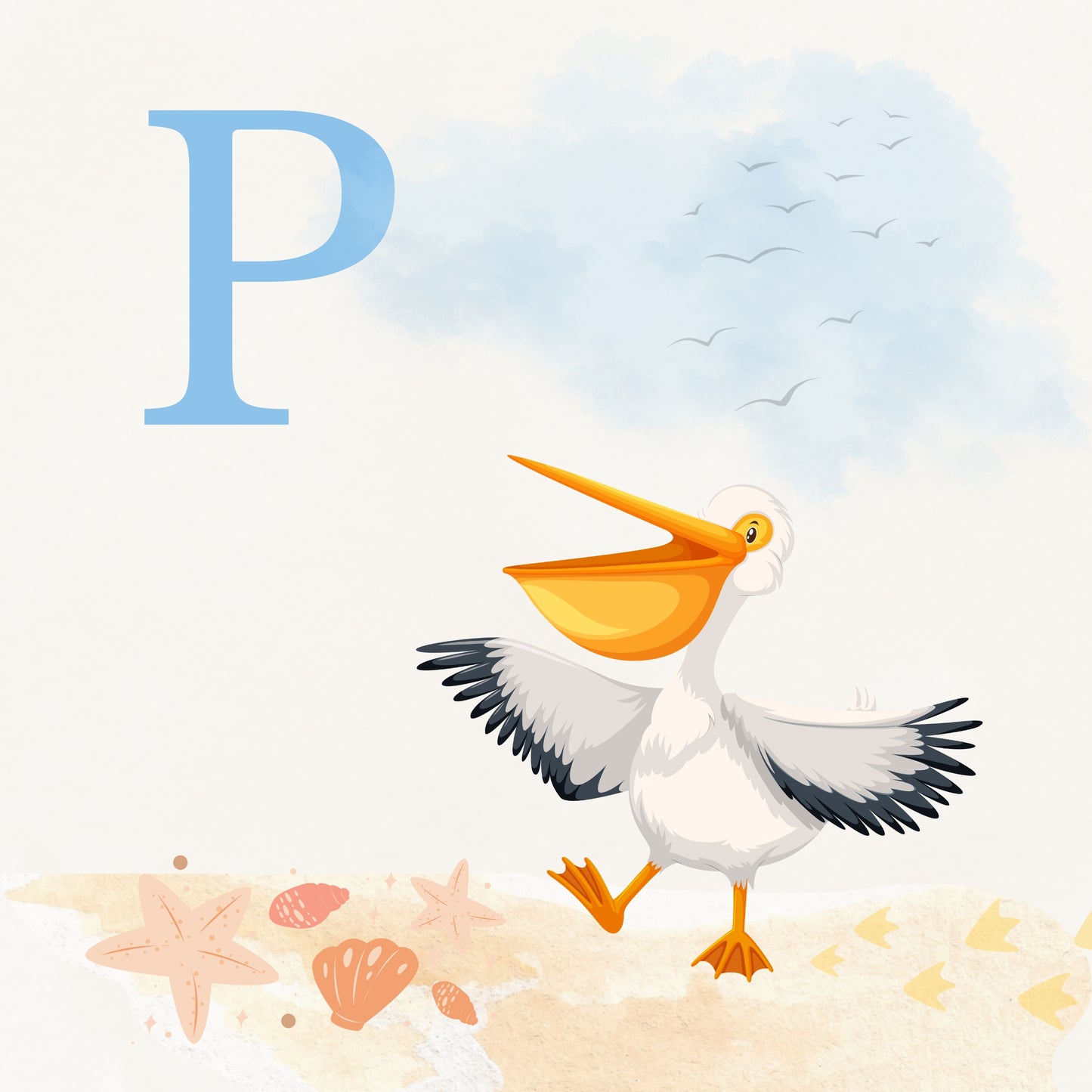 Pelican Coastal Alphabet Printable Art - Blue