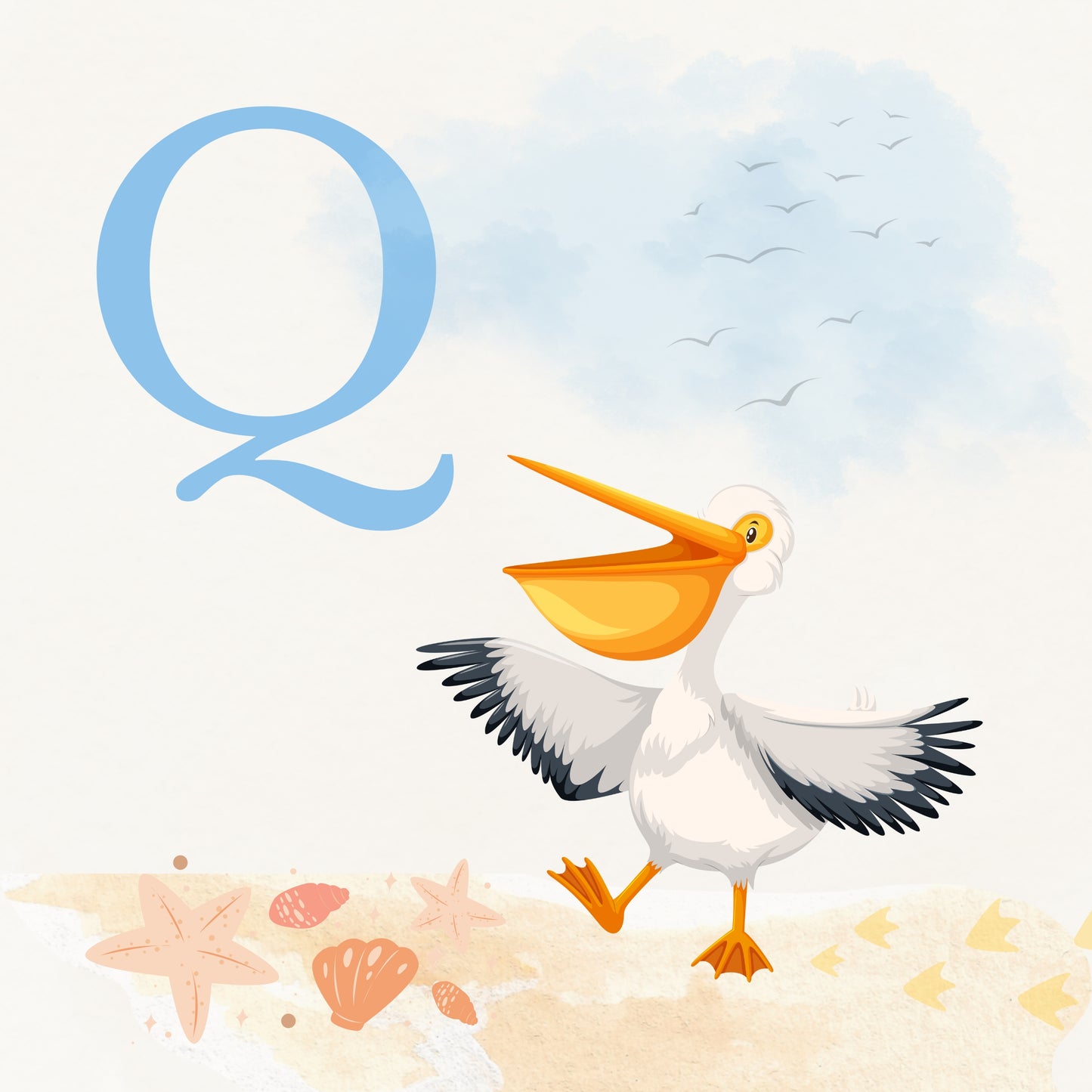 Pelican Coastal Alphabet Printable Art - Blue