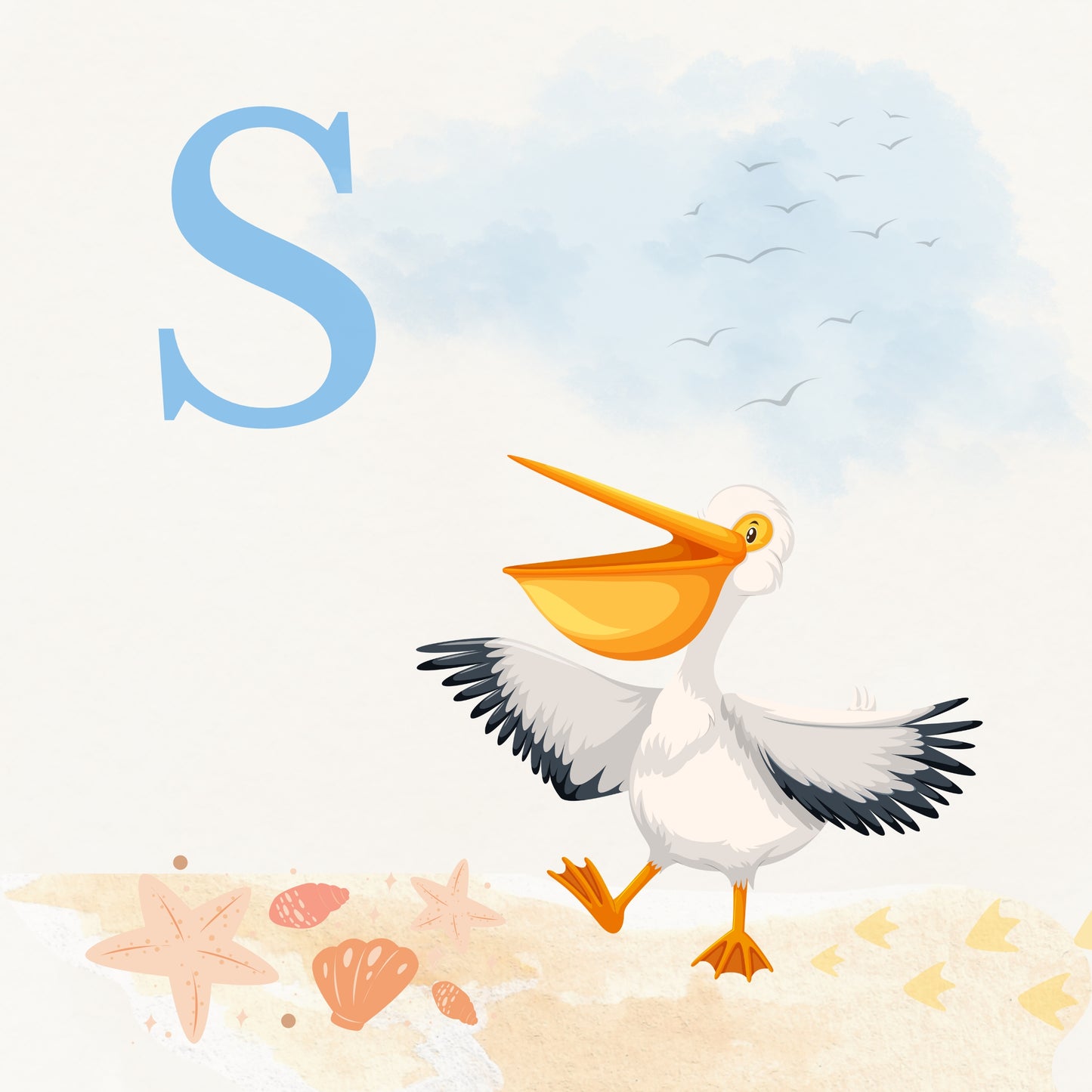 Pelican Coastal Alphabet Printable Art - Blue